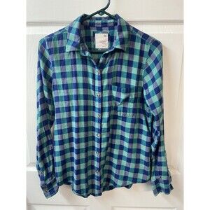 So Favorite Top Womens Size S Blue Green Buffalo Check Flannel Button Up Shirt